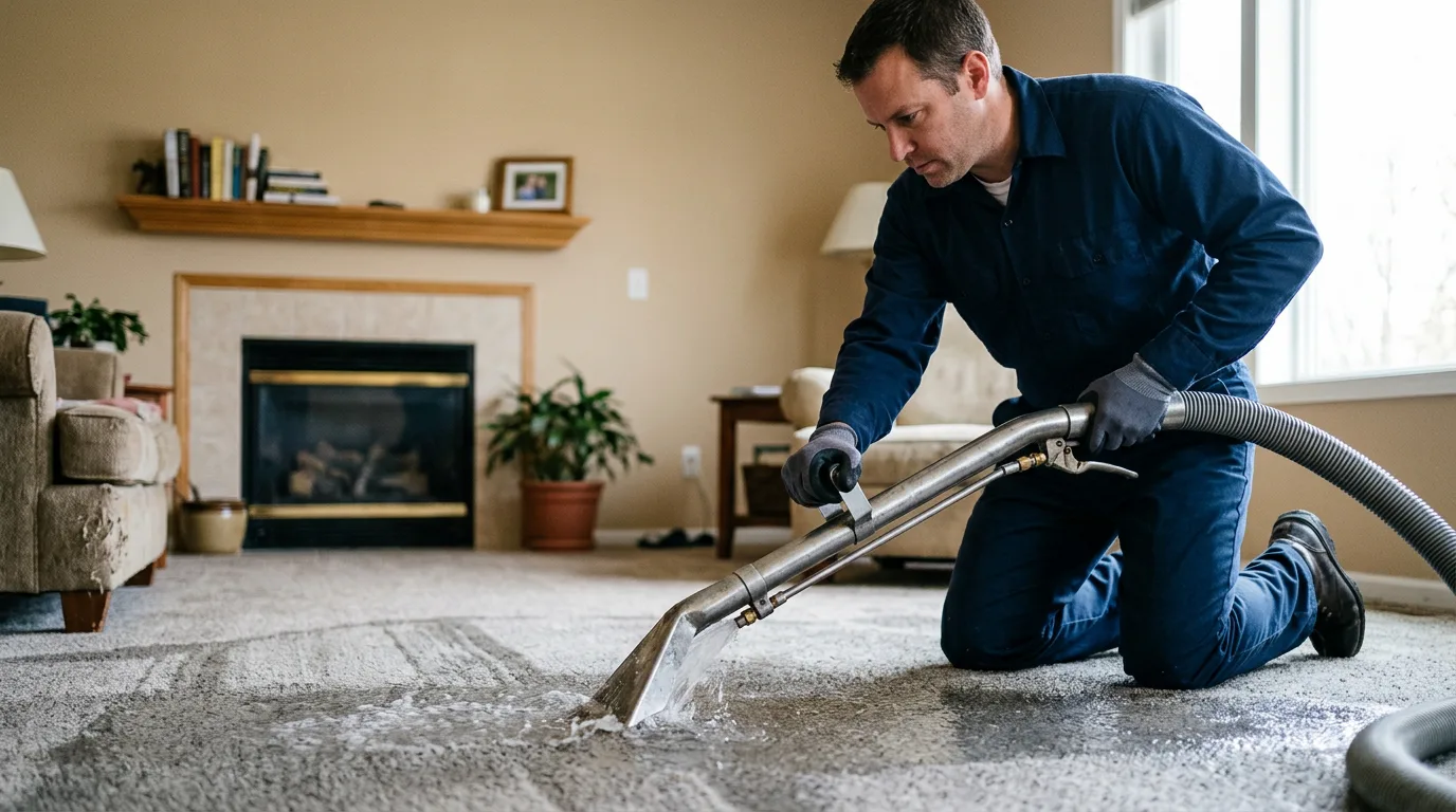 Water damage restoration technician working near Shelby, IN